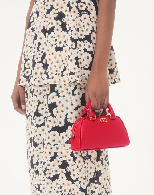 Valentino Garavani - Mini Vlogo Signature Bowling Bag In Grainy Calfskin - Rouge Pur - Woman - Top Handle Bags