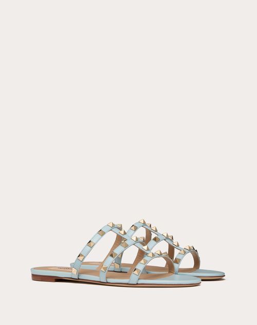 Valentino Garavani - Sandalias Planas De Pala Rockstud - Azul Porcelana - Mujer - Sandalias