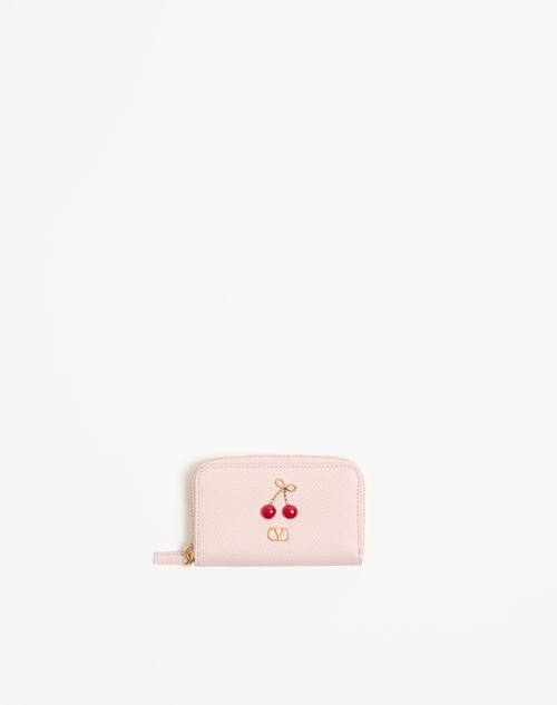 Valentino Garavani - Cherryfic Mini Zip Wallet In Grainy Calfskin - Rose Quartz - Woman - Wallets & Cardcases - Accessories