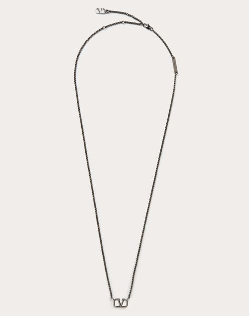 Valentino Garavani - Vロゴ シグネチャー メタル ネックレス - ブラック/ルテニウム - 男性 - アクセサリー