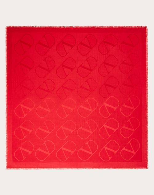 Valentino Garavani - Châle En Laine Et Soie Avec Jacquard Vlogo Signature 140 X 140 Cm - Rosso Valentino - Femme - Accessoires Textiles