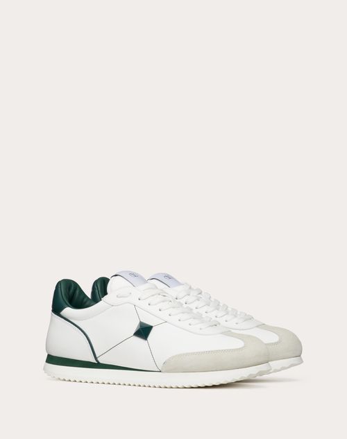 Valentino Garavani - Stud Around Low-top Calfskin And Nappa Leather Sneaker - White/english Green - Man - Sneakers