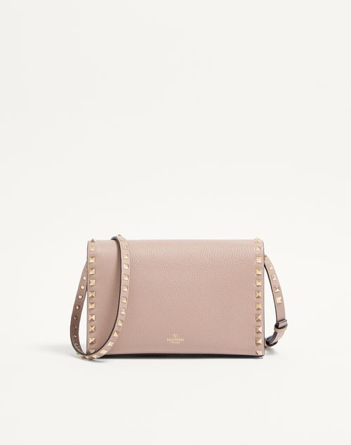 Valentino Garavani - Bolso Bandolera Pequeño Rockstud De Piel De Becerro Granulada - Poudre - Mujer - Bolsos De Hombro