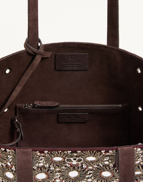 Valentino Garavani - Valentino Garavani Nellcôte Embroidered Medium Shopping Bag - Ebony/multicolour - Woman - Totes