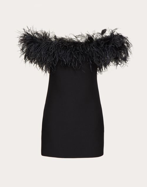 Valentino - Crepe Couture Dress With Feather Embroidery - Black - Woman - Woman Ready To Wear Sale
