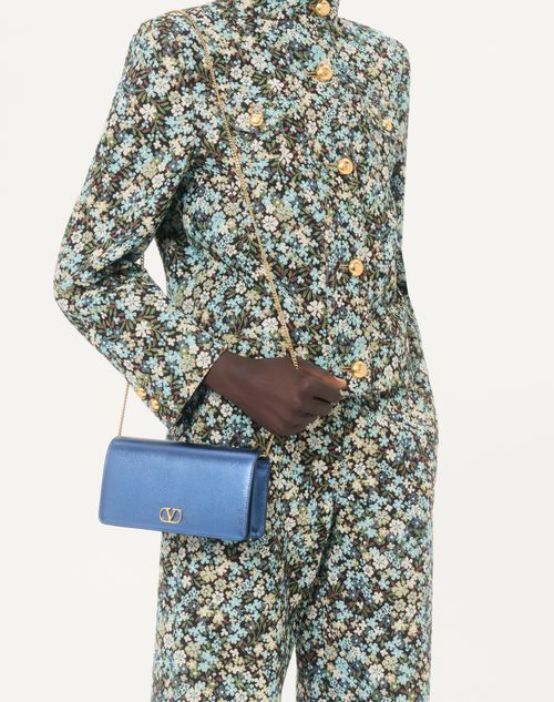 Valentino Garavani - Valentino Garavani Vlogo Signature Mini Shoulder Bag In Grainy Calfskin - Metallic Blue - Woman - Clutches