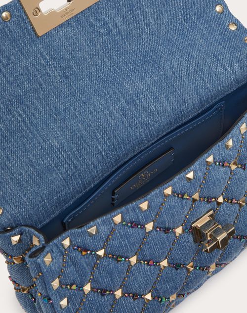 Small Rockstud Spike Embroidered Denim Bag for Woman in Denim ...