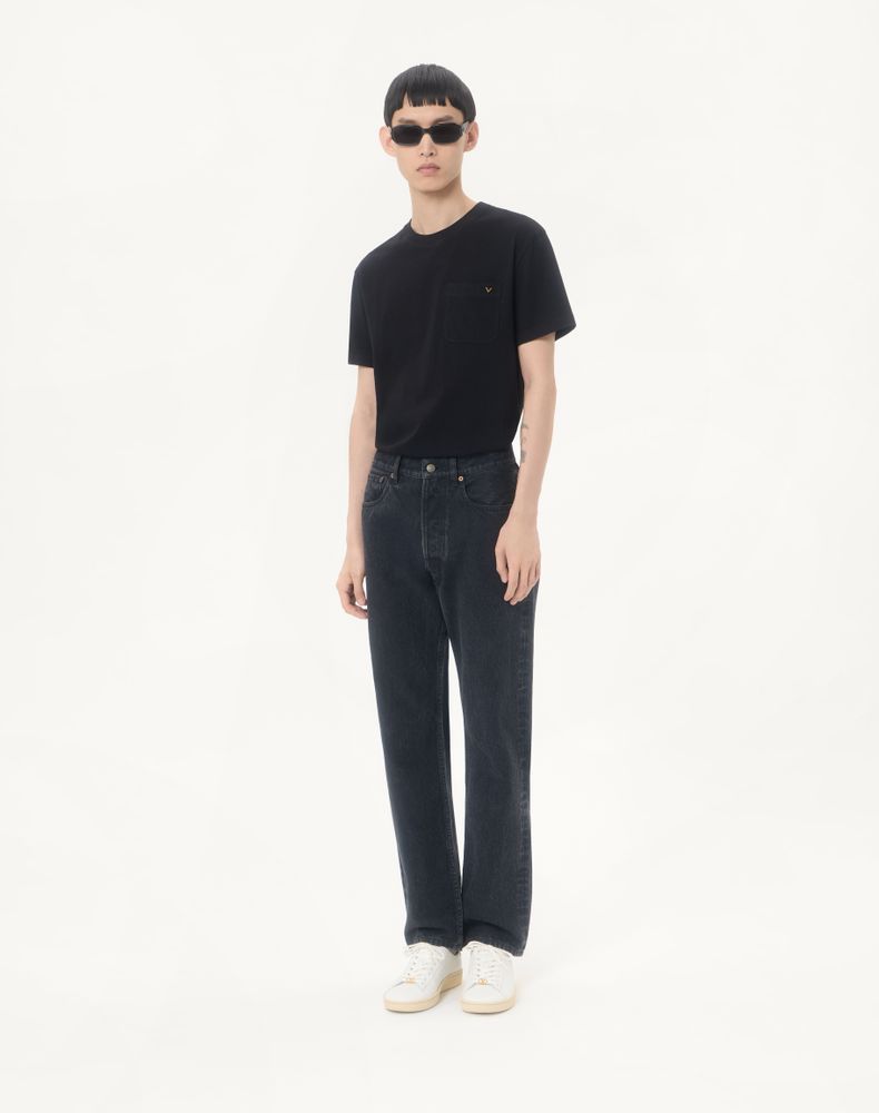 Valentino Cotton T-Shirt With Vgold Man Black Xs