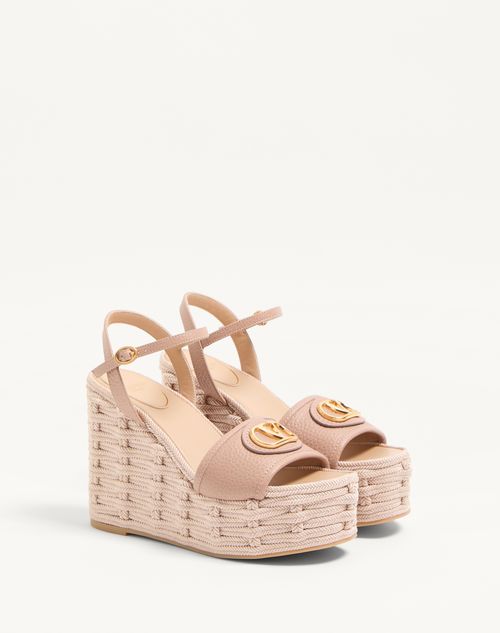 Valentino Garavani - Vlogo Signature Wedge Sandal In Grainy Calfskin 120mm - Rose Cannelle - Woman - Espadrilles - Shoes