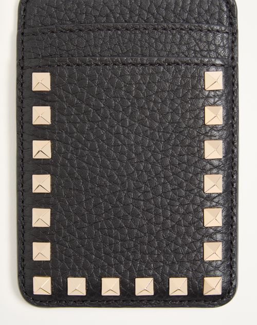 Valentino Garavani - Valentino Garavani Rockstud Magnetic Cardholder In Grainy Calfskin - Black - Woman - Wallets And Small Leather Goods