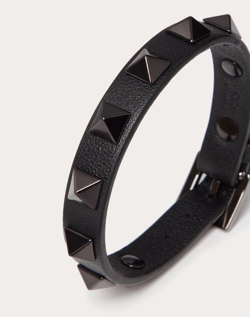 Valentino Garavani - Leather Rockstud Bracelet With Pvd-finish Studs - Black - Man - Jewelry