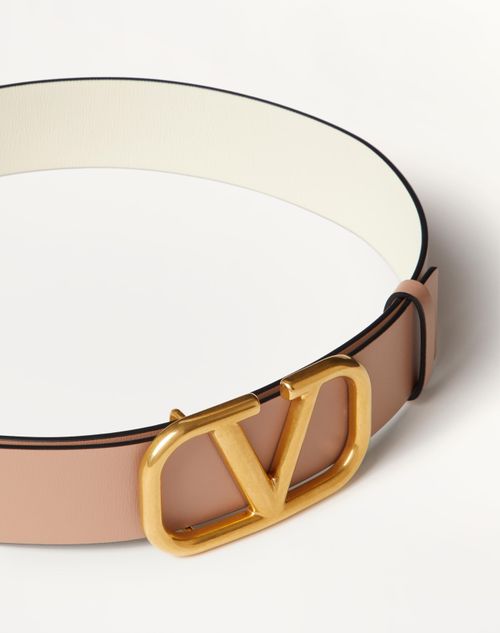 Valentino Garavani - Cintura Reversibile Vlogo Signature In Vitello Lucido 40 Mm - Light Ivory/rose Cannelle - Donna - Accessori