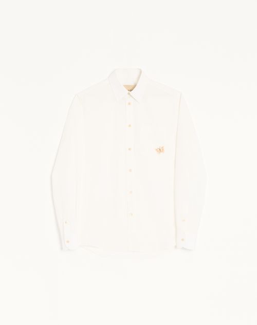 Valentino - Camicia A Maniche Lunghe Valentino In Popeline Di Cotone Con Patch Farfalla Ricamata - Bianco/ Nero - Uomo - Camicie