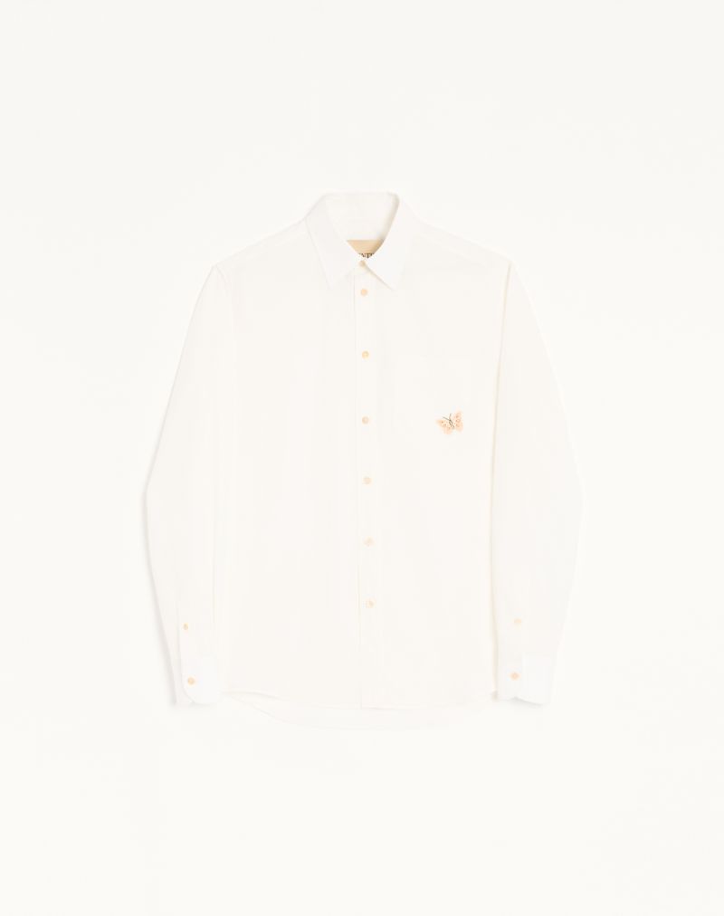Chemise Manches Longues Popeline Coton Écusson Butterfly Blanc/Noir — Valentino