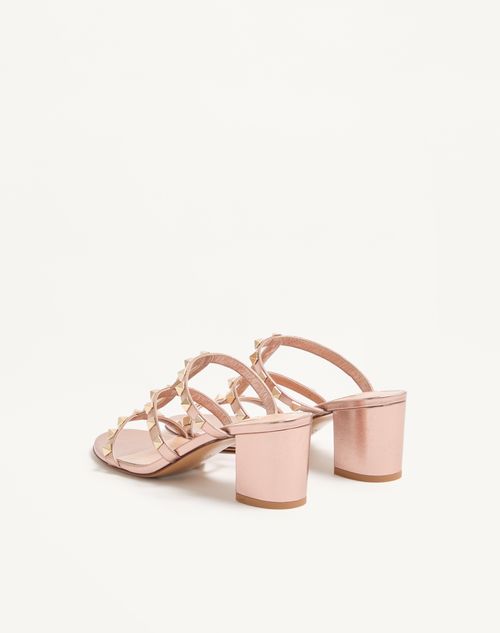 Valentino Garavani - Rockstud Slide Sandal In Laminated Nappa 60mm - Rose Cannelle - Woman - Valentino Garavani Rockstud Sandals New