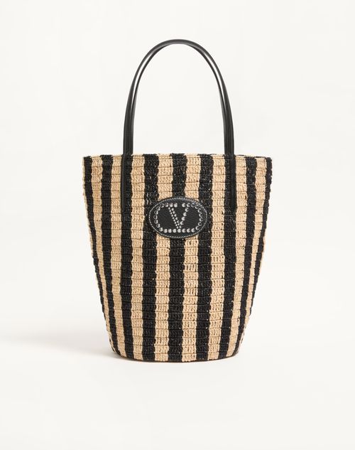 Valentino Garavani - Valentino Garavani Striped Raffia Shopping Bag - Natural - Woman - Totes
