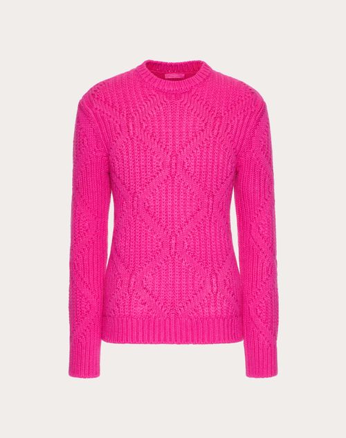 Valentino - Wool Crewneck Sweater With Geometric Motif - Pink Pp - Man - Knitwear