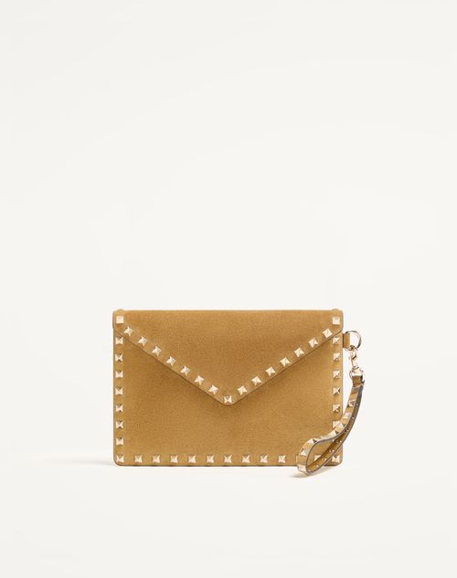 Valentino Garavani - Rockstud Clutch Aus Wildleder
 - Havana Beige - Frau - Pochetten