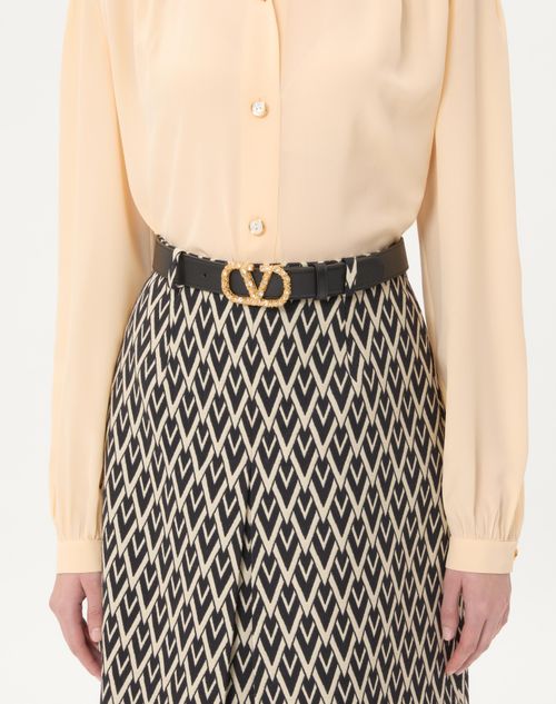 Valentino Garavani - Ceinture Vlogo Signature En Cuir De Veau Brillant Avec Cristaux 30 Mm - Noir/cristal - Femme - Ceintures