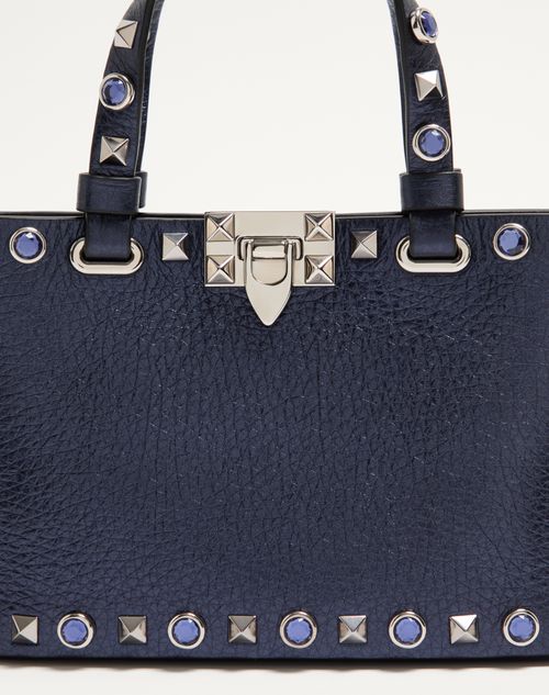 Valentino Garavani - Valentino Garavani Rockstud Mini Shopping Bag In Laminated Calfskin - Navy - Woman - Totes