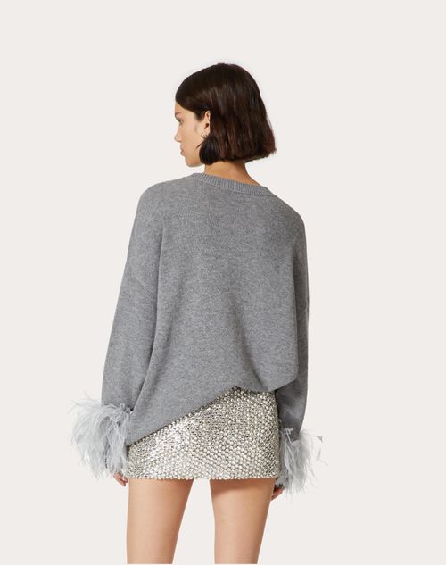 Wool Sweater With Feathers for Woman in Grey | Valentino US