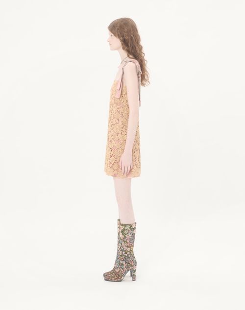 Valentino - Abito Corto In Guipure Fleur A Jours Flower Mix - Beige - Donna - Abiti