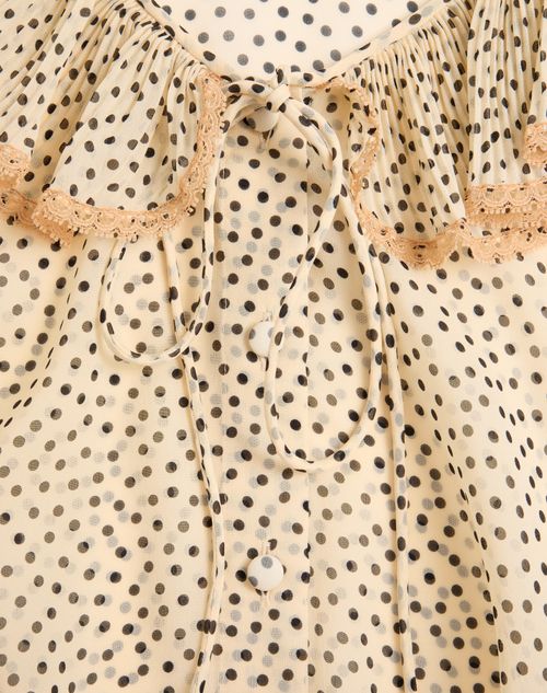Valentino - Light Georgette Shirt With Plusdepois Print - Birch/black - Woman - Shirts And Tops