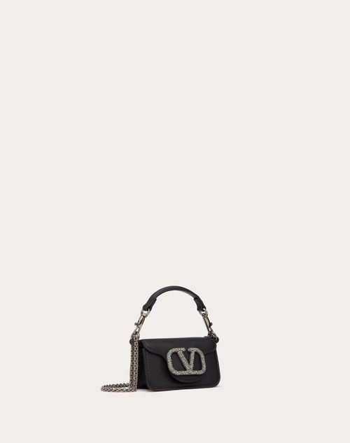 Valentino Garavani - Microbolso Valentino Garavani Locò Con Cadena Y Logotipo En Pedrería - Negro - Mujer - Bolsos Mini Y Micro