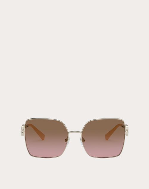 Valentino - Squared Metal Frame With Vlogo Signature Crystals - Gold/gradient Brown/pink - Woman - Eyewear