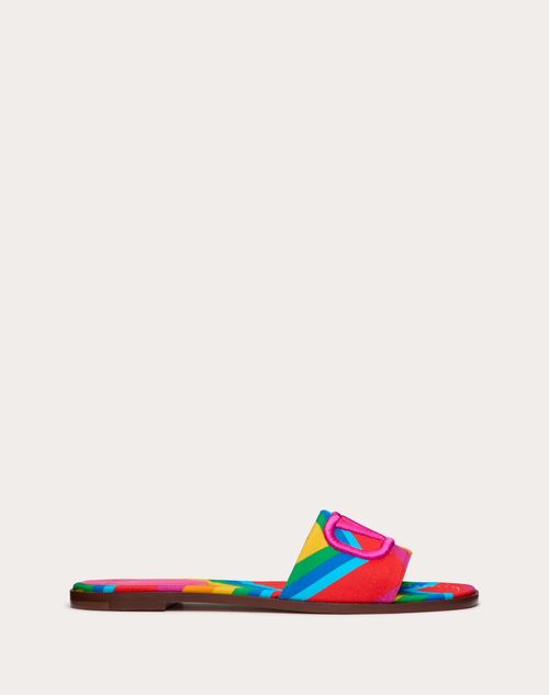 Valentino Garavani - Valentino Garavani Escape Slide Sandal In Canvas With Chevron24 Print - Multicolor/pink Pp - Woman - Shelf - W Shoes - Summer Vlogo