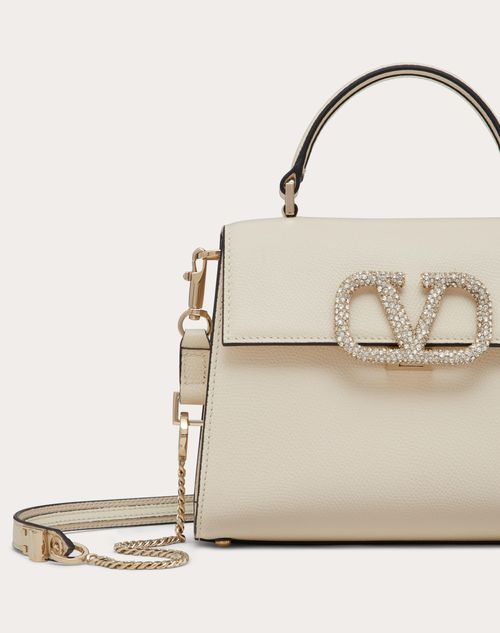 Valentino Garavani Small Vsling Handbag With Jewel Logo Woman Light Ivory crystal Onesize