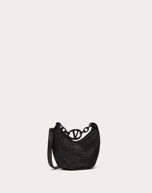 Valentino Garavani - Vlogo Moon Hobo Bag Mit Strass - Schwarz - Frau - Schultertaschen