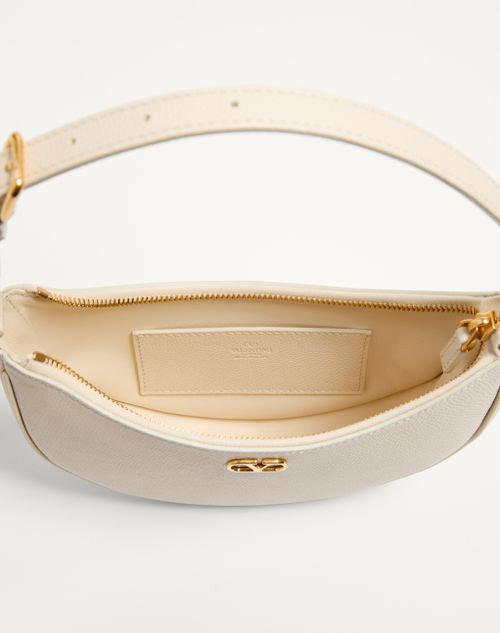 Valentino Garavani - Vlogo Signature Mini Hobo Bag In Grainy Calfskin - Light Ivory - Woman - Shoulder Bags