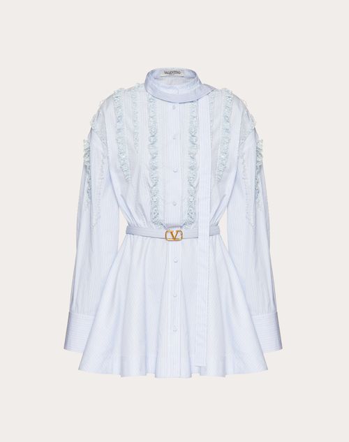 Valentino - Embroidered Skinny Stripe Dress - Sky Blue/white - Woman - Short