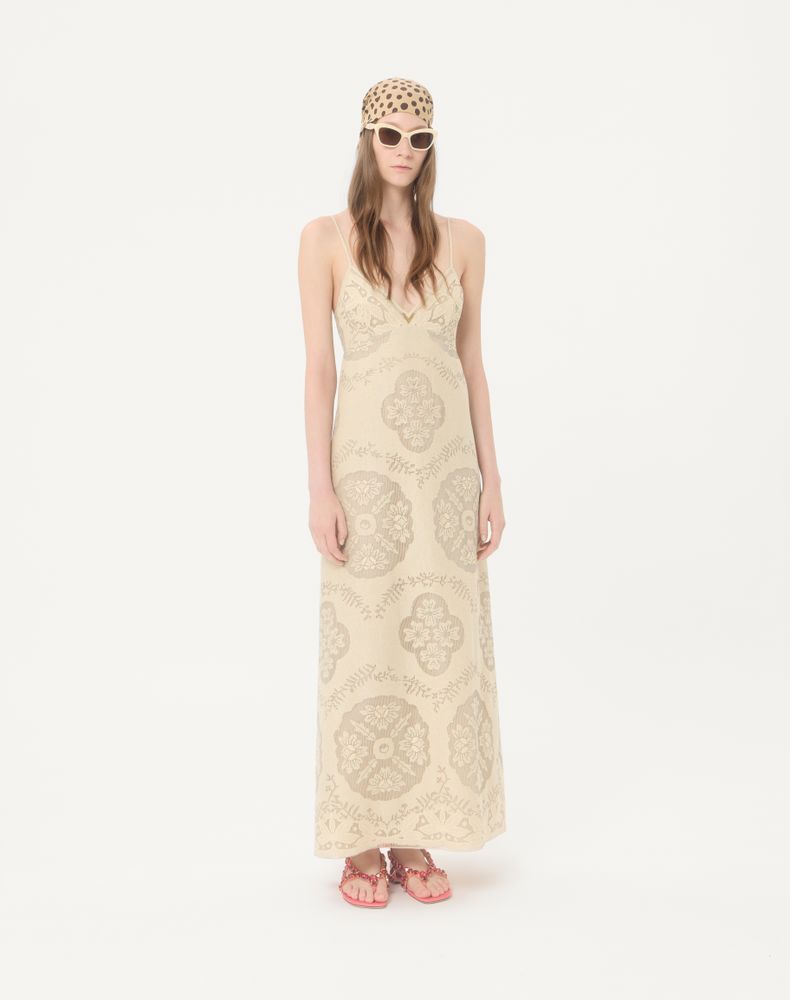 Valentino Midi Dress In Floral Stamp Blanket Woman Ecru/Silver 46