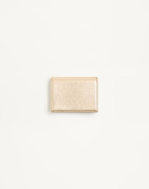 Valentino Garavani - Vlogo Signature Wallet In Laminated Grainy Calfskin With Jewel Logo - Gold/crystal - Woman - Wallets And Small Leather Goods