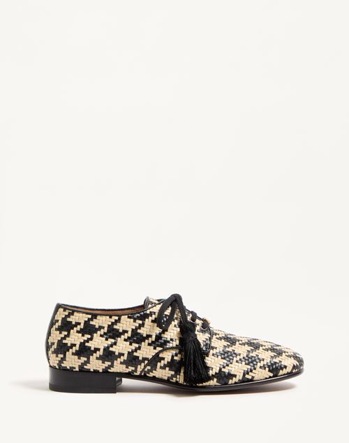 Valentino Garavani - Mj Blues Houndstooth Derby In Woven Leather - Shell/black - Man - Shelf - M Shoes - Lace Ups