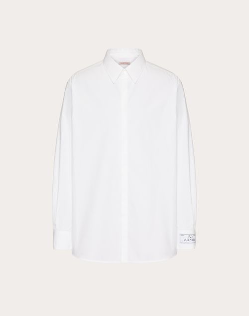 Valentino - Camisa Manga Larga De Algodón Con Etiqueta De Sastrería De Maison Valentino - Blanco - Hombre - Camisas