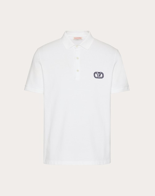 Vロゴ シグネチャーパッチ コットンピケ ポロシャツ for メンズ インチ ホワイト | Valentino JP