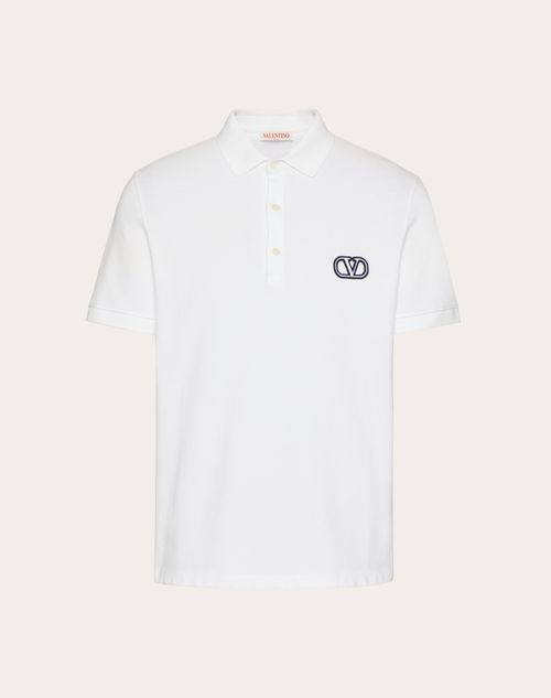 Valentino - Polo En Piqué De Coton Avec Écusson Vlogo Signature - Blanc - Homme - Shelf - Mrtw - Pre Ss24 Vdetail+denim Toile Iconographe