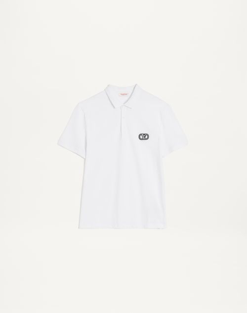 Valentino - Polo In Piquet Di Cotone Con Patch Vlogo Signature - Bianco - Uomo - T-shirt E Felpe