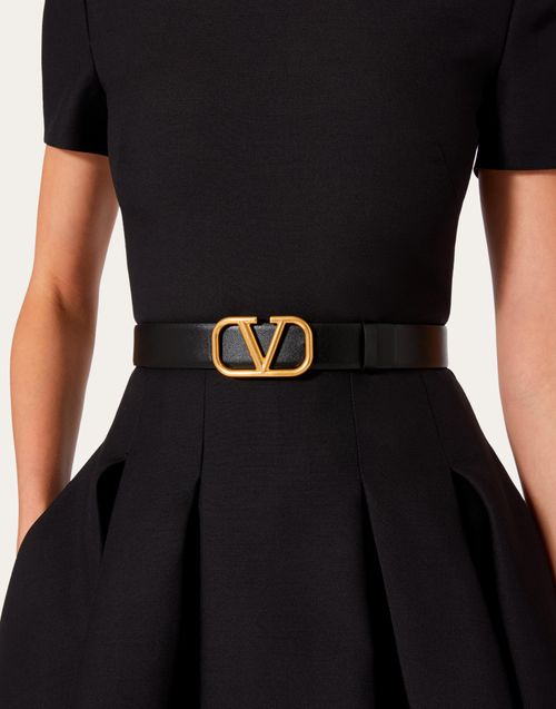 Valentino Garavani Vlogo Buckle Reversible Leather Belt in LC8 Smokey Brown/nero