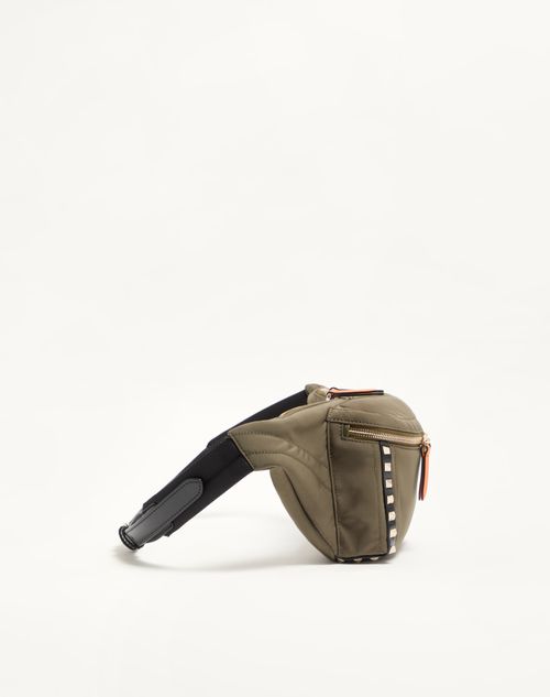 Valentino Garavani - Stud Up Waist Bag In Technical Fabric - Military Green - Man - Belt Bags