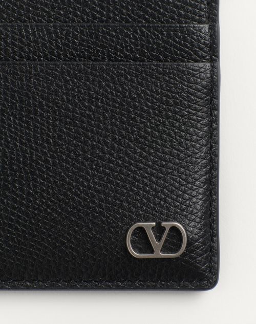 Vlogo Signature Grainy Calfskin Card Holder for Man in Black Valentino GR