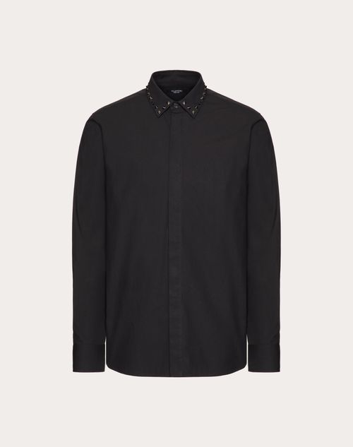 Valentino - Long Sleeve Cotton Shirt With Black Untitled Studs On Collar - Black - Man - Shirts