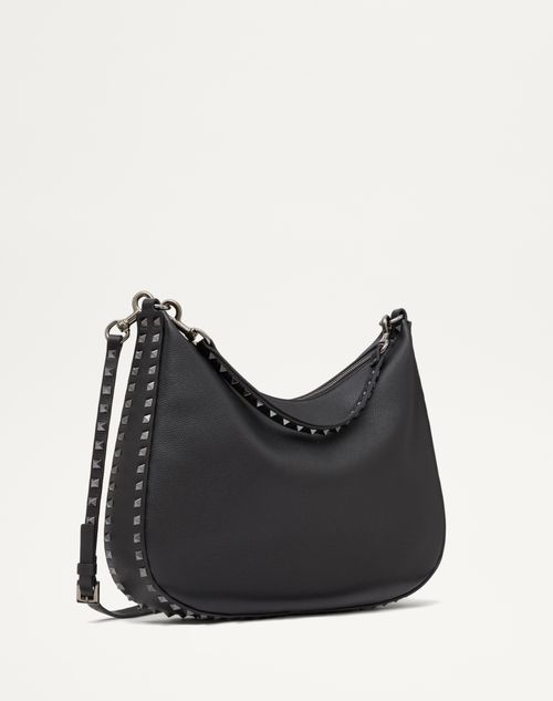 Valentino Garavani - Valentino Garavani Rockstud Hobo Bag In Grainy Calfskin - Black - Woman - Valentino Garavani Rockstud
