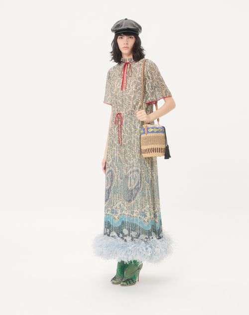 Valentino Garavani - Valentino Garavani Small Raffia Embroidered Bucket Bag - Natural/azure - Woman - Shoulder Bags