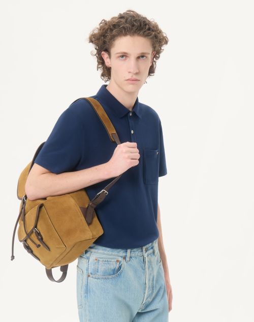 Valentino - Valentino Polo Shirt In Cotton Piquet With Vgold - Blue - Man - T-shirts And Sweatshirts