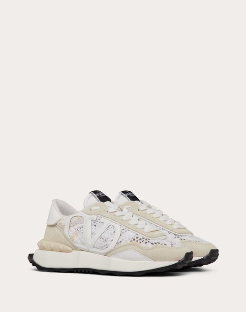 grænse Remission pop Lace And Mesh Lacerunner Sneaker for Woman in White | Valentino US
