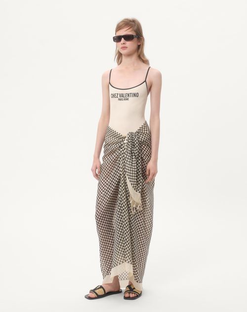 Valentino - Lycra Piqué Swimsuit - Birch/black - Woman - Beachwear